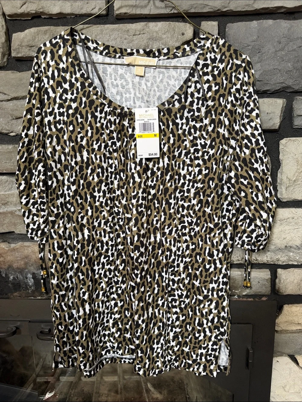 Michael Kors Olive and Black Leopard-Print Scoop Neck Tunic
